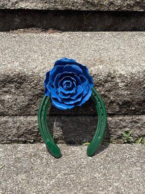 Blue Welded Flower on Horseshoe Lily Pad